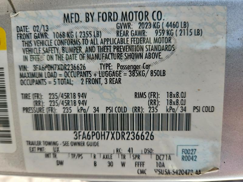 62026556 :رقم المزاد ، 3FA6P0H7XDR236626 vin ، 2013 Ford Fusion مزاد بيع