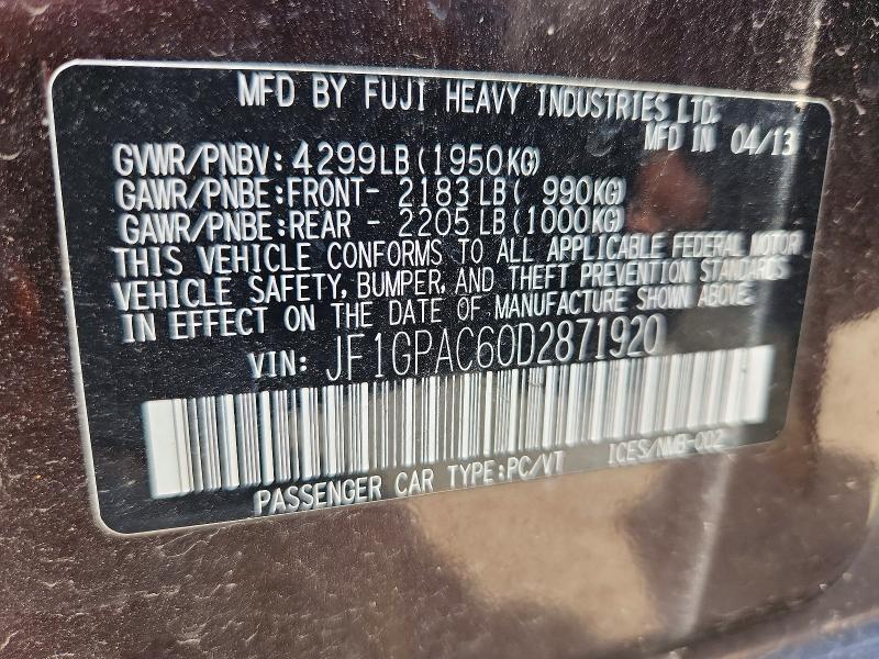 Продажа на аукционе авто 2013 Subaru Impreza, vin: JF1GPAC60D2871920, номер лота: 59073046