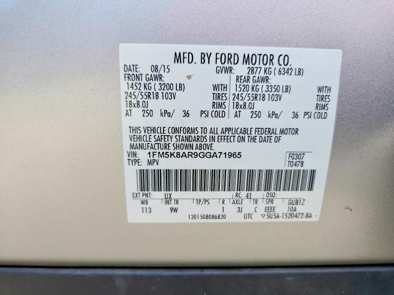 Aukcja sprzedaży 2016 Ford Explorer, vin: 1FM5K8AR9GGA71965, numer aukcji: 60583626