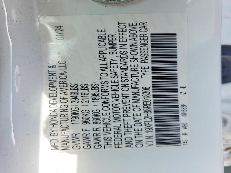 2024 Honda Civic მანქანა იყიდება აუქციონზე, vin: 19XFL2H88RE018306, აუქციონის ნომერი: 59931636