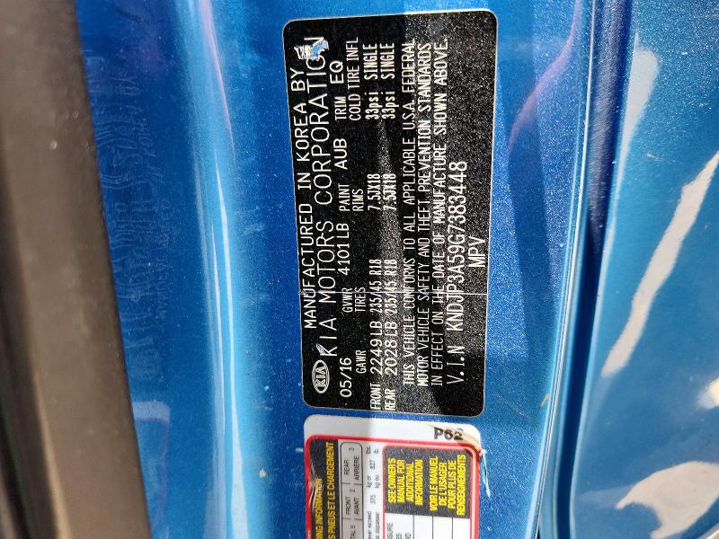 59631606 :رقم المزاد ، KNDJP3A59G7383448 vin ، 2016 Kia Soul مزاد بيع