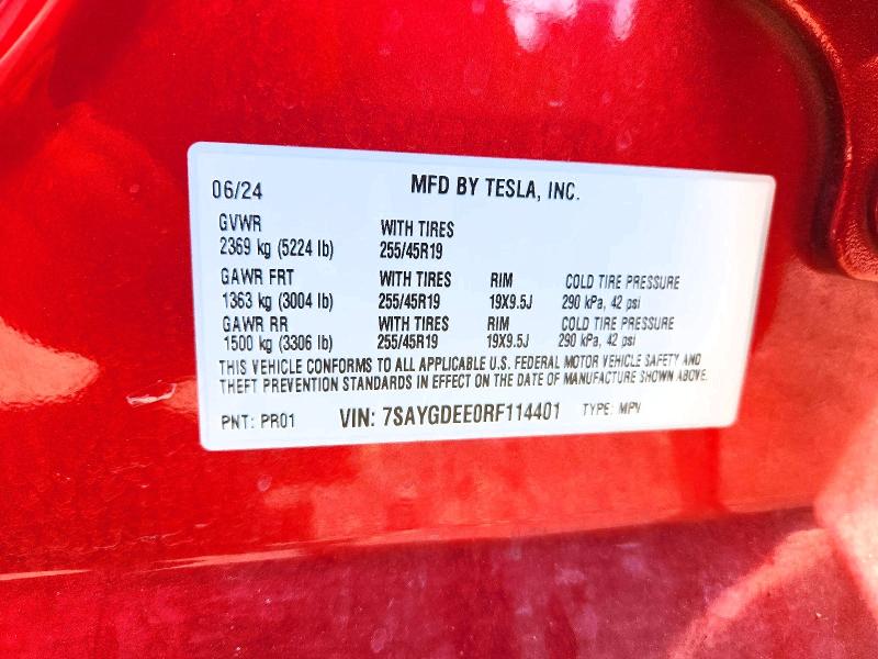 Aukcja sprzedaży 2024 Tesla Model Y, vin: 7SAYGDEE0RF114401, numer aukcji: 61404556