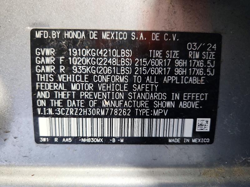 Продажа на аукционе авто 2024 Honda Hr-v, vin: 3CZRZ2H30RM778262, номер лота: 60715066