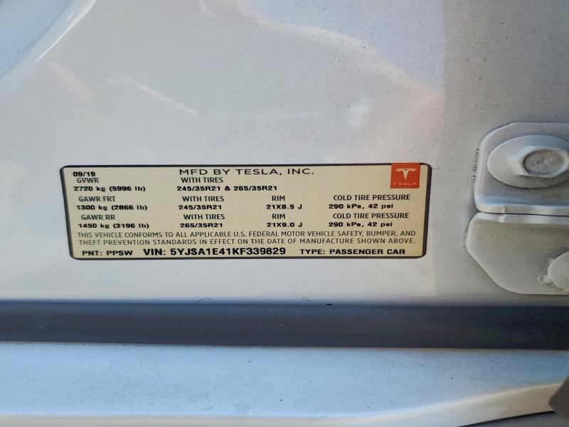 Продажа на аукционе авто 2019 Tesla Model S, vin: 5YJSA1E41KF339829, номер лота: 60976836
