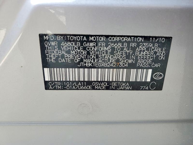 Aukcja sprzedaży 2011 Lexus Es, vin: JTHBK1EGXB2427304, numer aukcji: 60202966