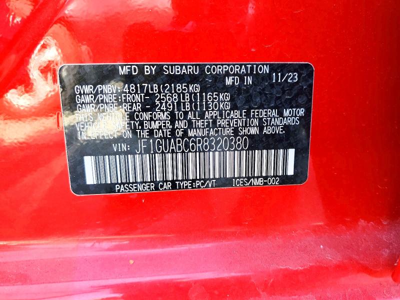 63366996 :رقم المزاد ، JF1GUABC6R8320380 vin ، 2024 Subaru Impreza مزاد بيع