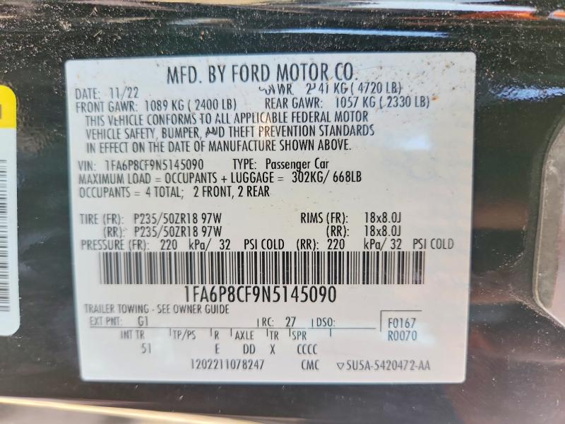 Продажа на аукционе авто 2022 Ford Mustang, vin: 1FA6P8CF9N5145090, номер лота: 62690006