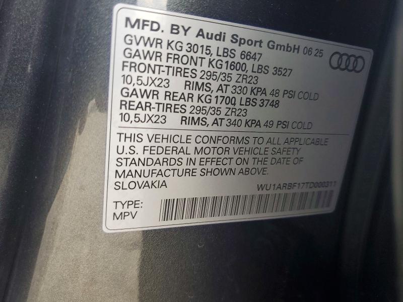 2026 Audi Rs Q8 მანქანა იყიდება აუქციონზე, vin: WU1ARBF17TD000311, აუქციონის ნომერი: 61133066