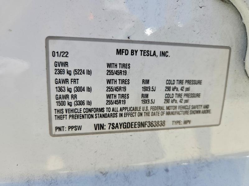 Aukcja sprzedaży 2022 Tesla Model Y, vin: 7SAYGDEE9NF363838, numer aukcji: 62970706
