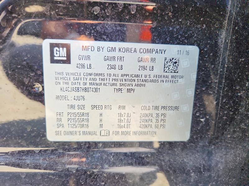 Aukcja sprzedaży 2017 Buick Encore, vin: KL4CJASB7HB074301, numer aukcji: 61240846