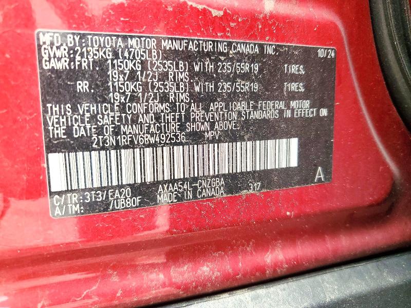 61279056 :رقم المزاد ، 2T3N1RFV6RW492536 vin ، 2024 Toyota Rav4 مزاد بيع