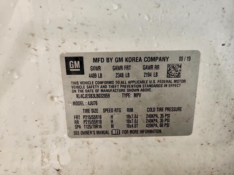 2020 Buick Encore მანქანა იყიდება აუქციონზე, vin: KL4CJESB3LB032059, აუქციონის ნომერი: 61024386