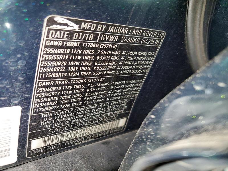 Aukcja sprzedaży 2018 Jaguar F-pace, vin: SADCL2FN5JA296202, numer aukcji: 62609196