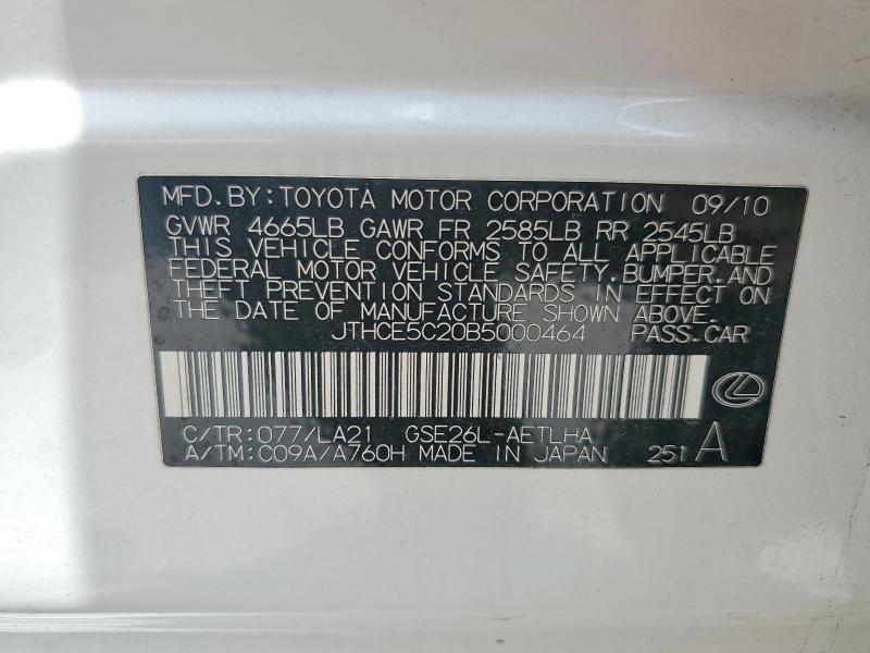 Продажа на аукционе авто 2011 Lexus Is, vin: JTHCE5C20B5000464, номер лота: 61699416