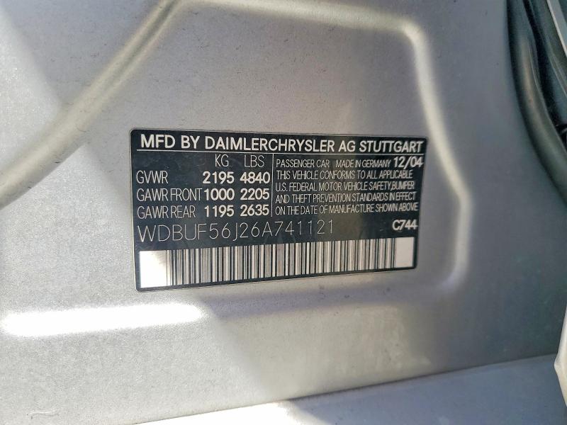 Aukcja sprzedaży 2006 Mercedes-benz E, vin: WDBUF56J26A741121, numer aukcji: 85621345