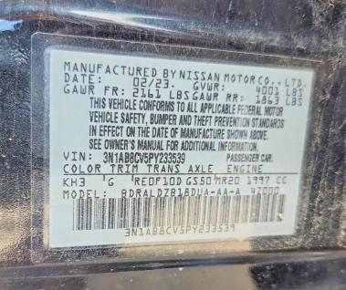 Продаж на аукціоні авто 2023 Nissan Sentra, vin: 3N1AB8CV5PY233539, номер лоту: 62580956