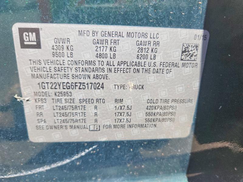 2015 Gmc Sierra მანქანა იყიდება აუქციონზე, vin: 1GT22YEG6FZ517024, აუქციონის ნომერი: 62444636
