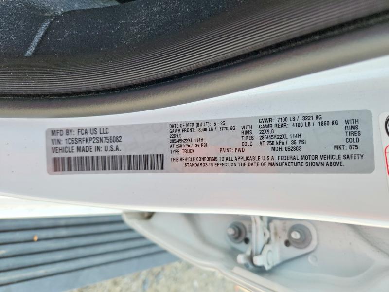 Продажа на аукционе авто 2025 Ram 1500, vin: 1C6SRFKP2SN756082, номер лота: 61129956