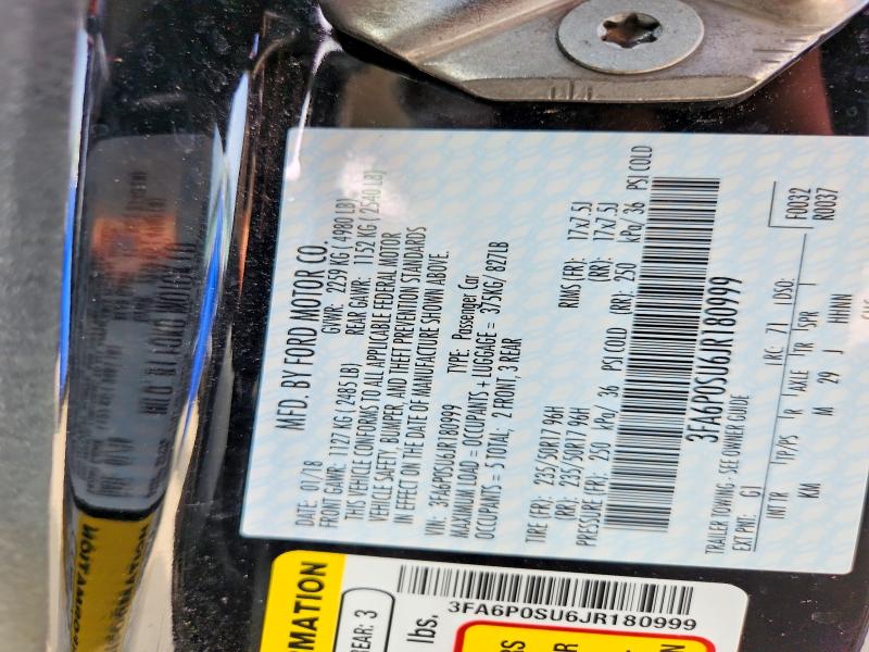 61003406 :رقم المزاد ، 3FA6P0SU6JR180999 vin ، 2018 Ford Fusion مزاد بيع