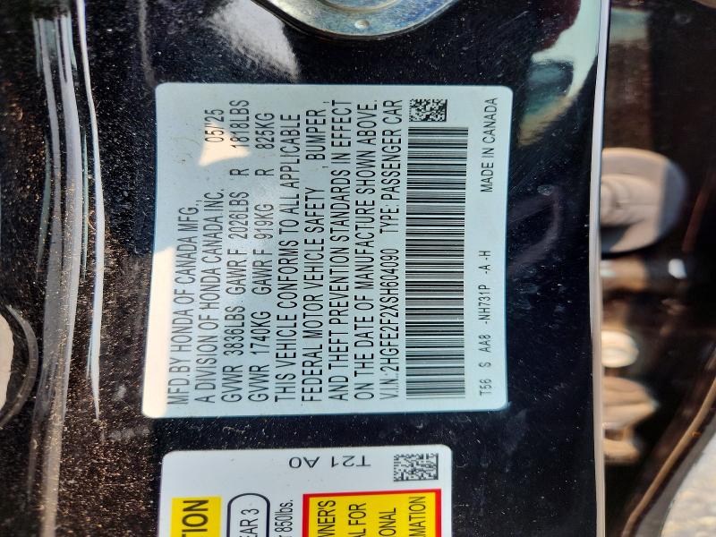 Продаж на аукціоні авто 2025 Honda Civic, vin: 2HGFE2F2XSH604090, номер лоту: 61594396