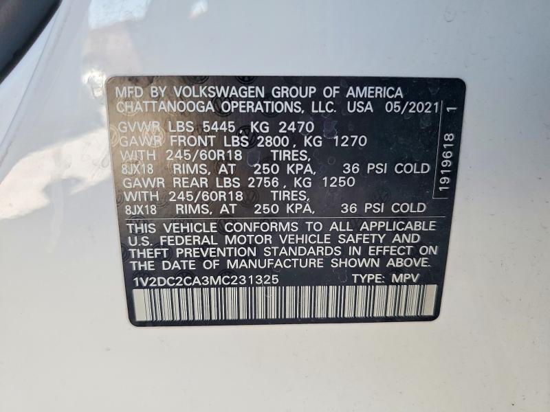 59905506 :رقم المزاد ، 1V2DC2CA3MC231325 vin ، 2021 Volkswagen Atlas Cross Sport مزاد بيع