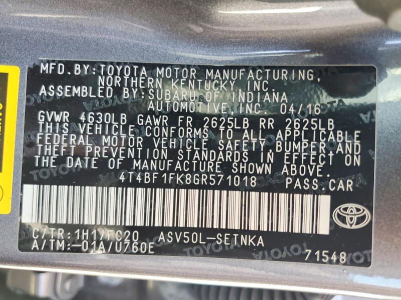 Aukcja sprzedaży 2016 Toyota Camry, vin: 4T4BF1FK8GR571018, numer aukcji: 62110666