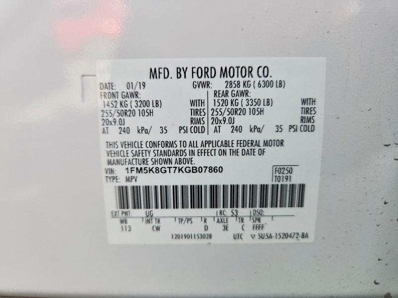 Продаж на аукціоні авто 2019 Ford Explorer, vin: 1FM5K8GT7KGB07860, номер лоту: 61333596