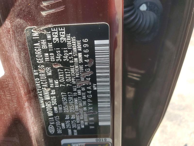2016 Kia Sorento მანქანა იყიდება აუქციონზე, vin: 5XYPG4A34GG144696, აუქციონის ნომერი: 60195376