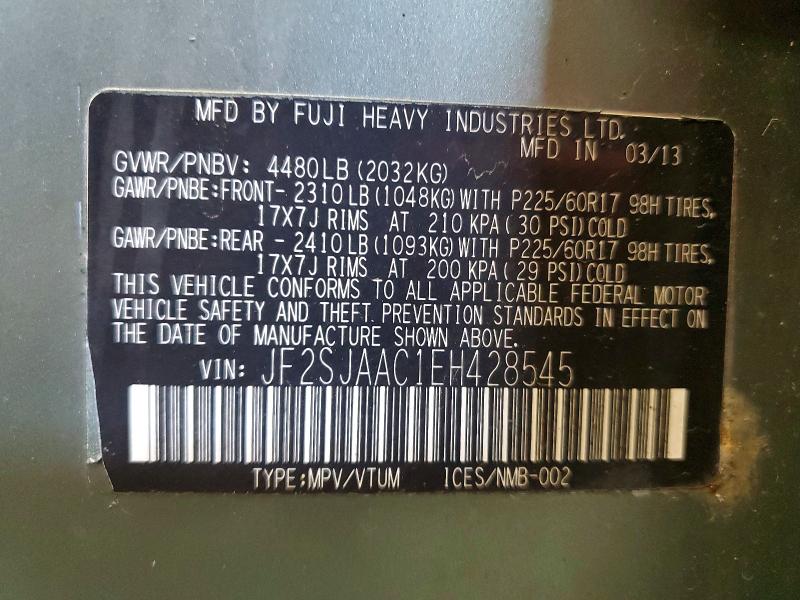 2014 Subaru Forester მანქანა იყიდება აუქციონზე, vin: JF2SJAAC1EH428545, აუქციონის ნომერი: 61366696