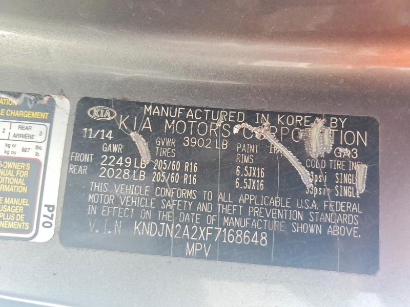 2015 Kia Soul მანქანა იყიდება აუქციონზე, vin: KNDJN2A2XF7168648, აუქციონის ნომერი: 61243556
