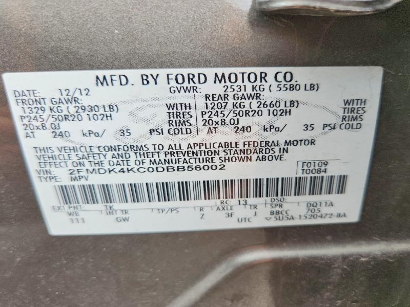 2013 Ford Edge მანქანა იყიდება აუქციონზე, vin: 2FMDK4KC0DBB56002, აუქციონის ნომერი: 62903166