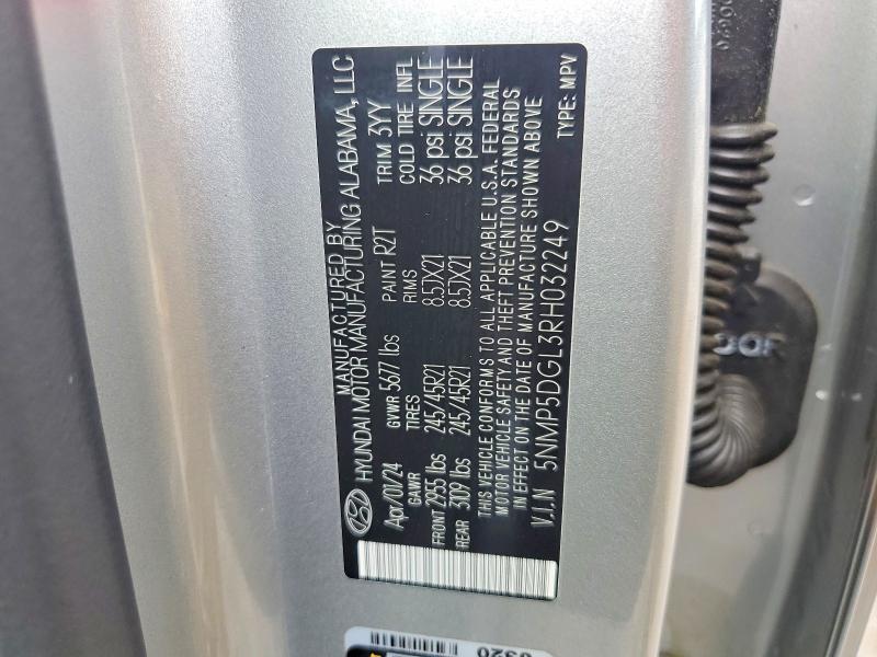 2024 Hyundai Santa Fe მანქანა იყიდება აუქციონზე, vin: 5NMP5DGL3RH032249, აუქციონის ნომერი: 60698546