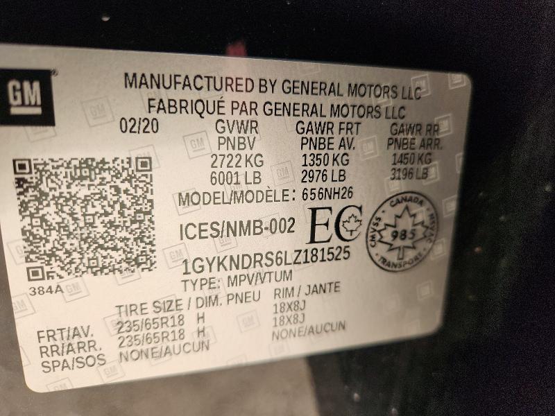 60513136 :رقم المزاد ، 1GYKNDRS6LZ181525 vin ، 2020 Cadillac Xt5 مزاد بيع