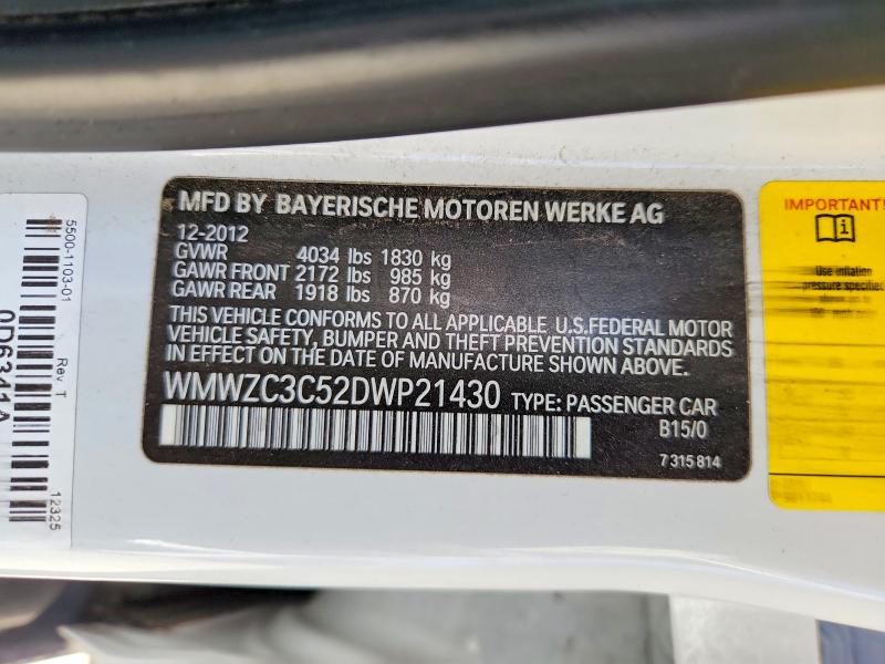 62714426 :رقم المزاد ، WMWZC3C52DWP21430 vin ، 2013 Mini Cooper مزاد بيع