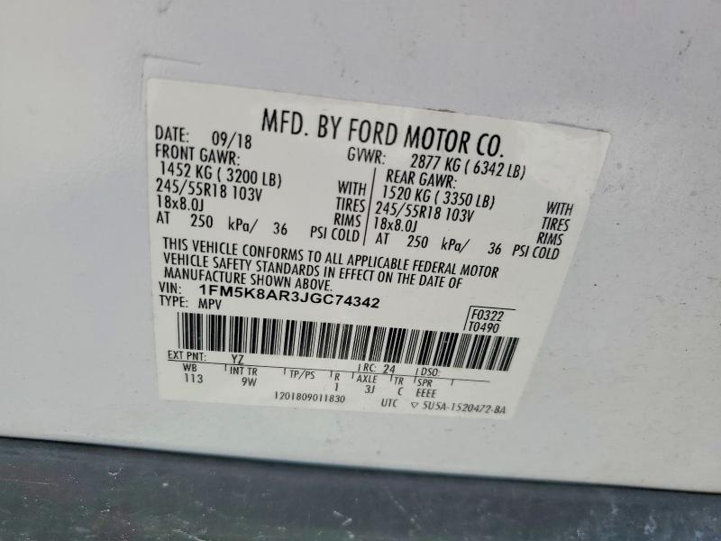 Aukcja sprzedaży 2018 Ford Explorer, vin: 1FM5K8AR3JGC74342, numer aukcji: 61965516