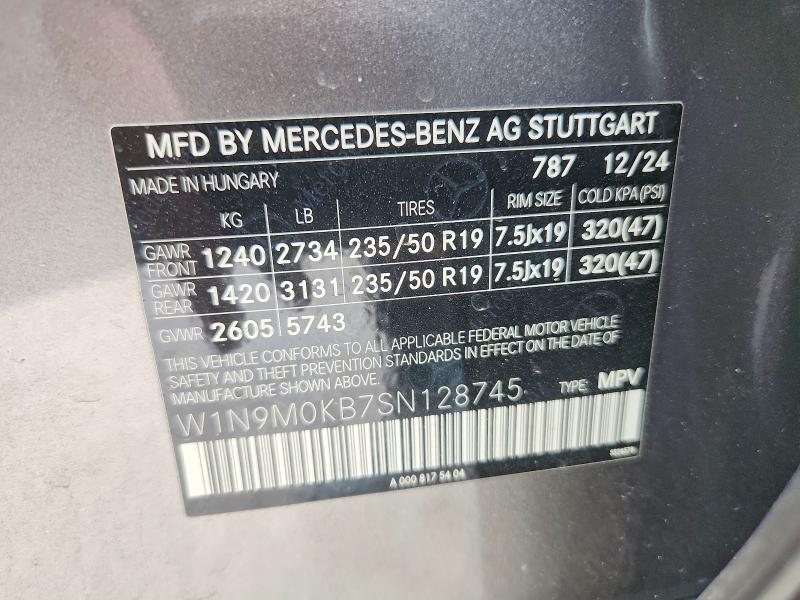 2025 Mercedes-benz Eqb მანქანა იყიდება აუქციონზე, vin: W1N9M0KB7SN128745, აუქციონის ნომერი: 59400416