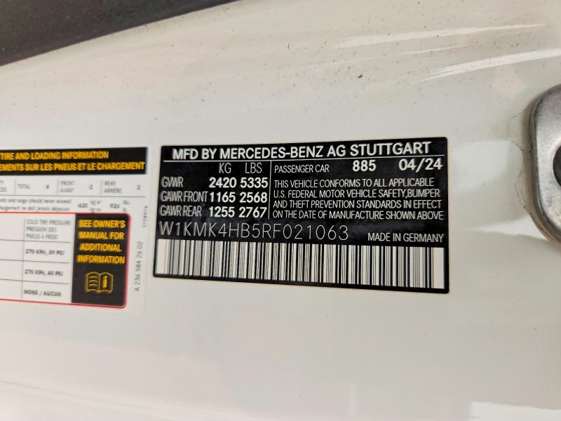 Aukcja sprzedaży 2024 Mercedes-benz Cle, vin: W1KMK4HB5RF021063, numer aukcji: 60750226