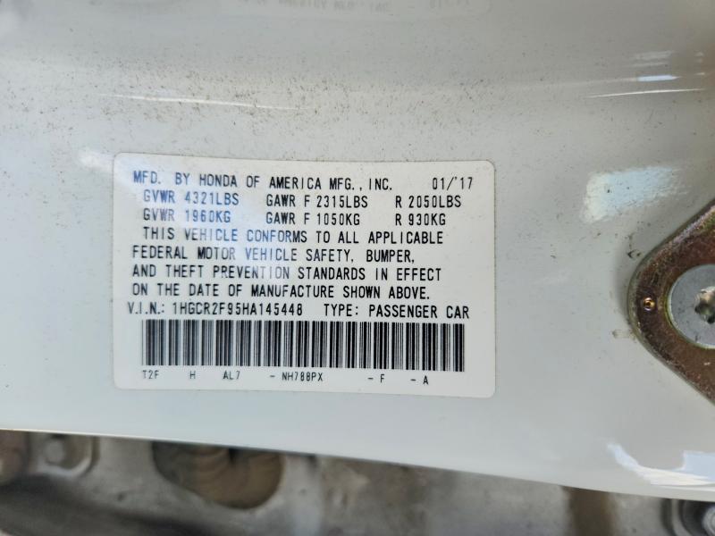 2017 Honda Accord მანქანა იყიდება აუქციონზე, vin: 1HGCR2F95HA145448, აუქციონის ნომერი: 60261986