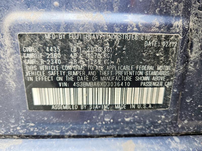 59860186 :رقم المزاد ، 4S3BMBA6XD3036410 vin ، 2013 Subaru Legacy مزاد بيع