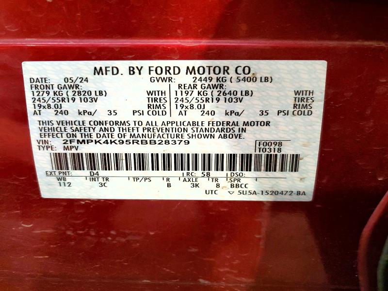 Продаж на аукціоні авто 2024 Ford Edge, vin: 2FMPK4K95RBB28379, номер лоту: 61365736