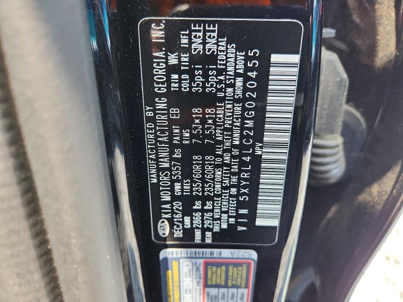 59648346 :رقم المزاد ، 5XYRL4LC2MG020455 vin ، 2021 Kia Sorento مزاد بيع