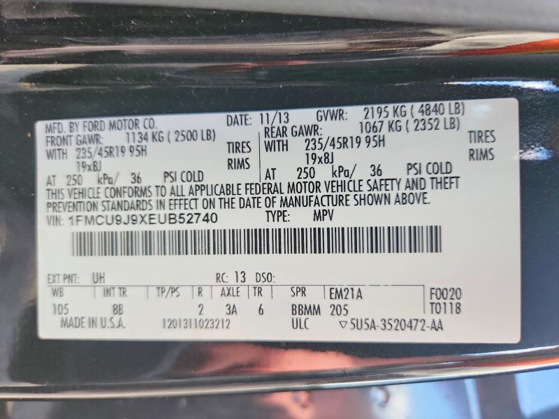 60522656 :رقم المزاد ، 1FMCU9J9XEUB52740 vin ، 2014 Ford Escape مزاد بيع