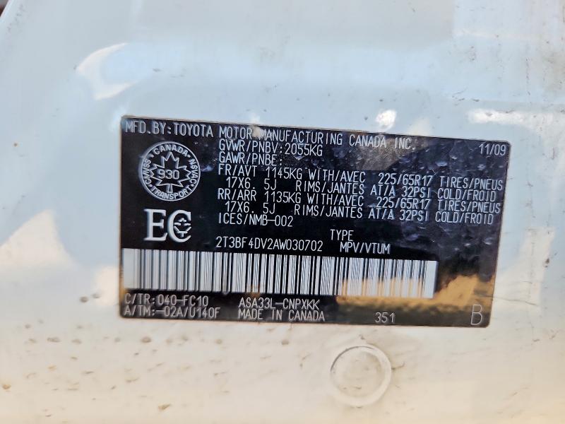 Aukcja sprzedaży 2010 Toyota Rav4, vin: 2T3BF4DV2AW030702, numer aukcji: 60297426