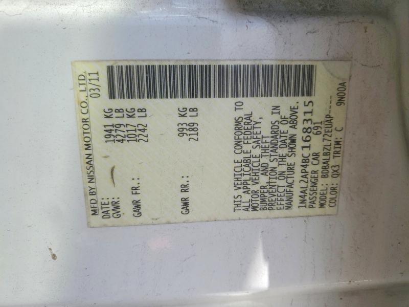 2011 Nissan Altima მანქანა იყიდება აუქციონზე, vin: 1N4AL2AP4BC168315, აუქციონის ნომერი: 60066556