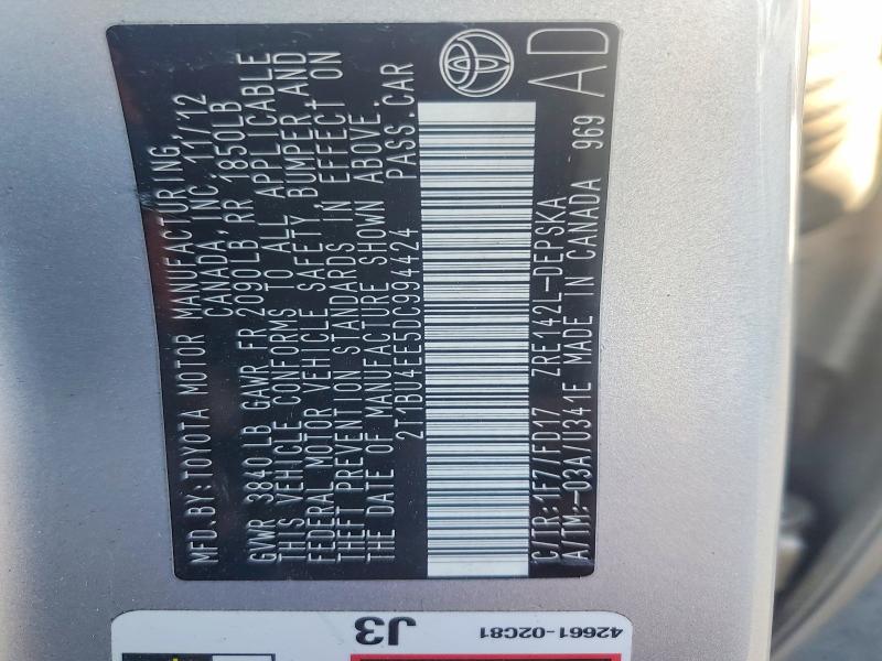 2013 Toyota Corolla მანქანა იყიდება აუქციონზე, vin: 2T1BU4EE5DC994424, აუქციონის ნომერი: 61324566