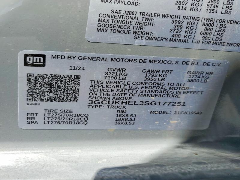 62223886 :رقم المزاد ، 3GCUKHEL3SG177251 vin ، 2025 Chevrolet Silverado مزاد بيع
