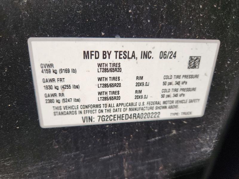 Aukcja sprzedaży 2024 Tesla Cybertruck, vin: 7G2CEHED4RA020222, numer aukcji: 59665246