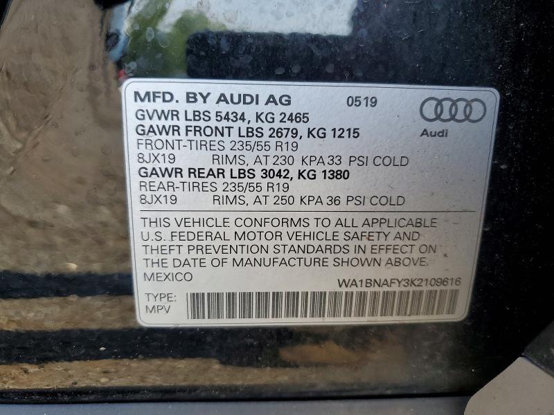 Aukcja sprzedaży 2019 Audi Q5, vin: WA1BNAFY3K2109616, numer aukcji: 60189436