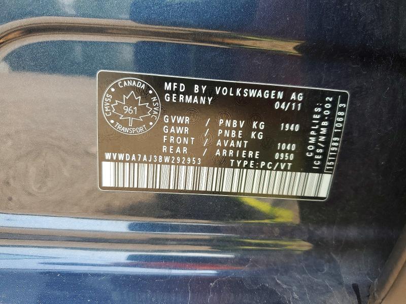 Продажа на аукционе авто 2011 Volkswagen Golf, vin: WVWDA7AJ3BW292953, номер лота: 60815596