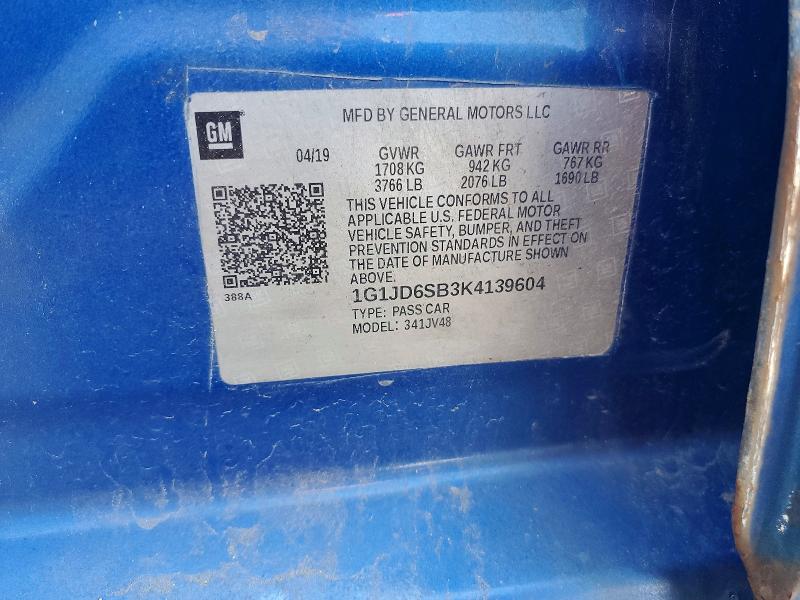 Продажа на аукционе авто 2019 Chevrolet Sonic, vin: 1G1JD6SB3K4139604, номер лота: 60656436
